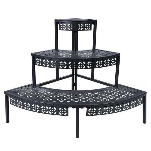 庭院户外3层植物支架花盆架,金属楼梯式角落架花盆,四分之一圆形