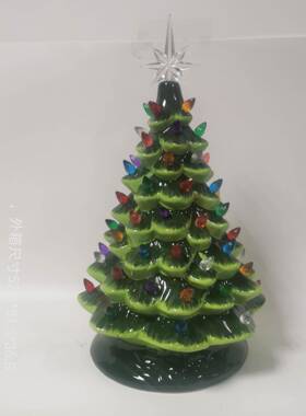 35.7cm大号陶瓷圣诞树插电款圣诞摆件绿色圣诞树配发光彩灯