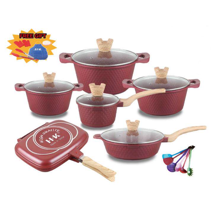 小钻23件套装不粘压铸锅铝锅大理石不粘锅烤盘汤锅奶锅