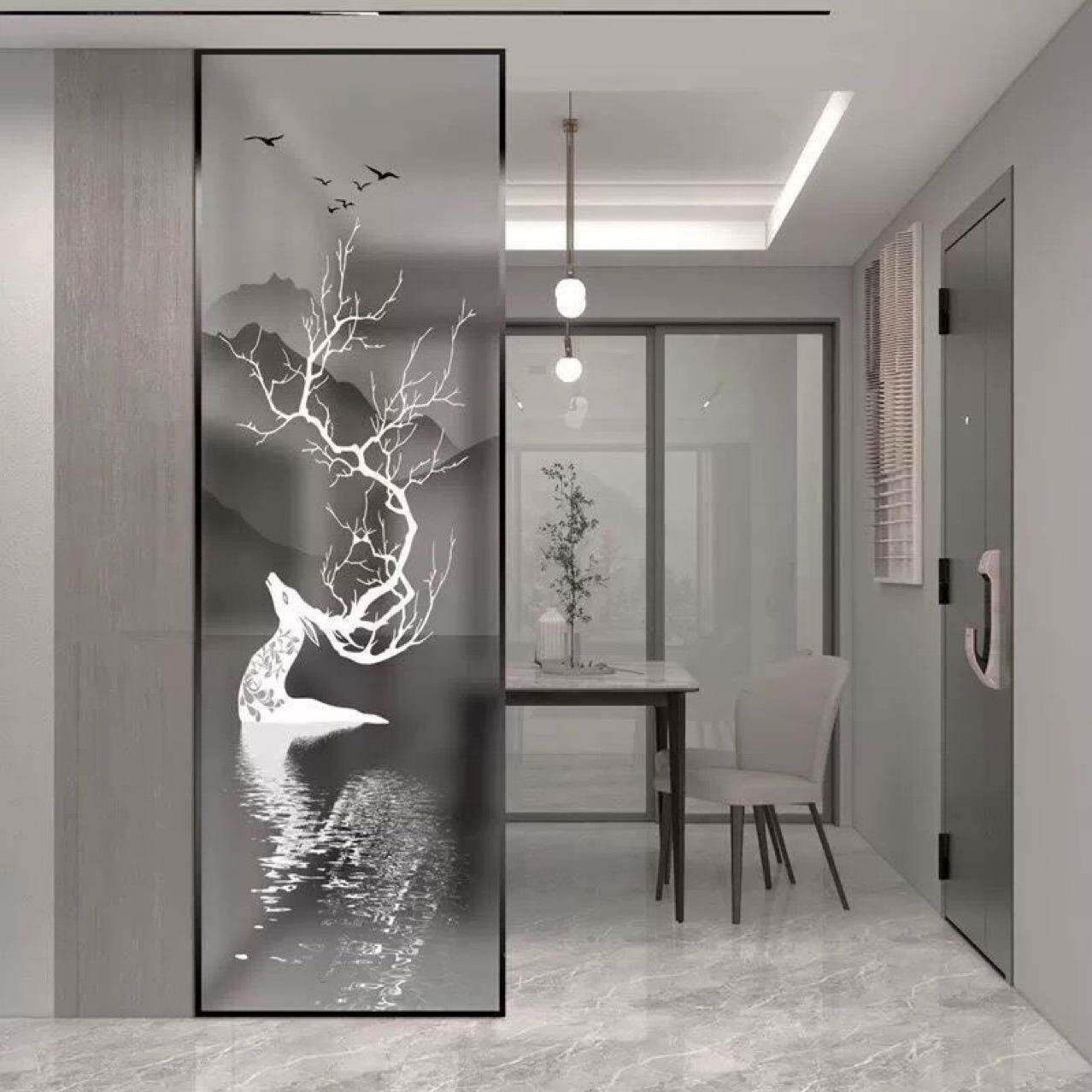 遮9630艺术玻璃玄关屏风隔断现代简约入户门挡家居小户型室内