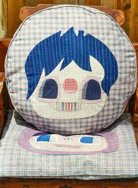 上垫老布IQQ手织布拼垫布娃娃头抱枕靠套中式坐垫椅海垫圆蒲团飘