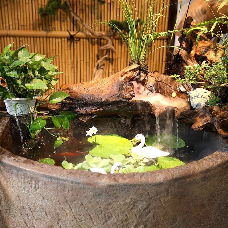 SMF-SCL6创意大弯磨盘循缸环摆水景观庭院花园仿木根养鱼池流装饰