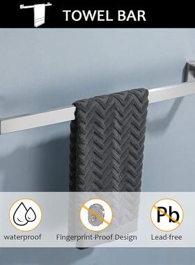 方管毛架巾RIZ杆套钩装不锈钢方毛巾环衣帽纸浴室五形金套装