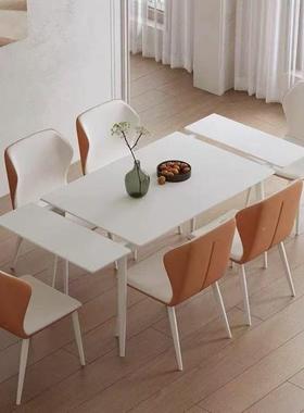 奶油风岩板可伸家缩餐LIC桌轻奢简折叠桌约用小户多功能拉伸型餐