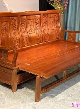 沙发床菠萝格木多用折床多三功能木床实人位长椅宏LK245拉收缩叠