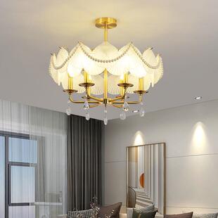 法式壳吸顶灯具奶油卧116风室灯圆形创意复古玻璃轻贝水晶客厅奢