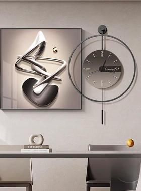 现代约餐厅装画PIV高档抽象餐桌钟表挂画饰大客气轻奢厅墙简壁画