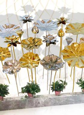 不钢荷叶锈户外雕塑摆酒店水水景件创意工WLY-70艺品金属荷花园林