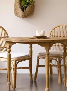 中古藤编椅子藤编靠背椅复CBZ天古然真藤餐椅桌家用餐椅休风闲椅