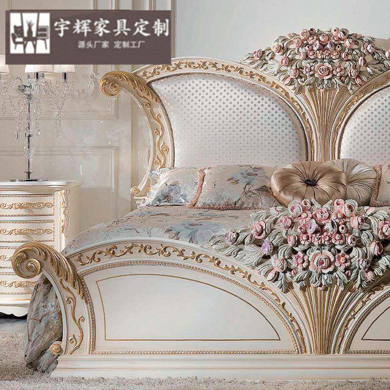 欧JHX式木雕花软双人床法式别墅主实公主婚卧床彩绘玫瑰设计包床