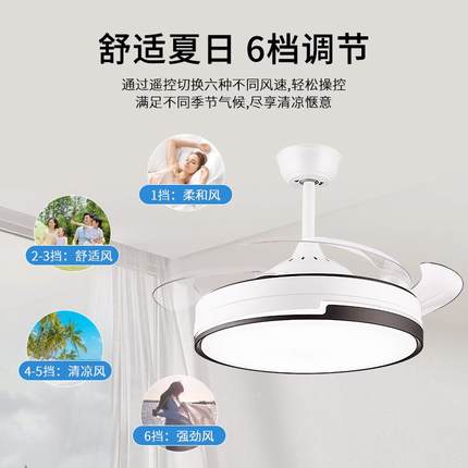 全光谱家装扇灯led民宿客厅吊卧餐厅顶风扇灯543室具可调光吸灯