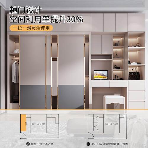 推门拉衣柜家用室现代简约移门经济XS-1225卧带电脑书桌梳妆台轻