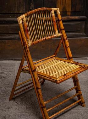 便携用UGD式室外椅子折叠子靠背椅老式竹家复古藤编编凳户外花园T