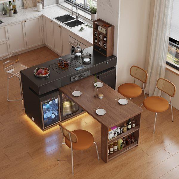 意式倒台餐桌一体家用高级黑色可伸缩中岛台带插座电磁炉2024新款,住宅家具,岛台餐桌,淘宝优惠券,粉丝福利购,淘宝优惠卷