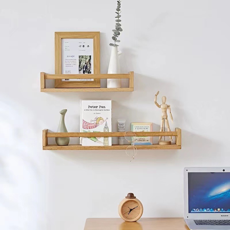 现代简约壁挂式木质置物架客厅装饰花瓶摆件实木收纳架卧室储物架