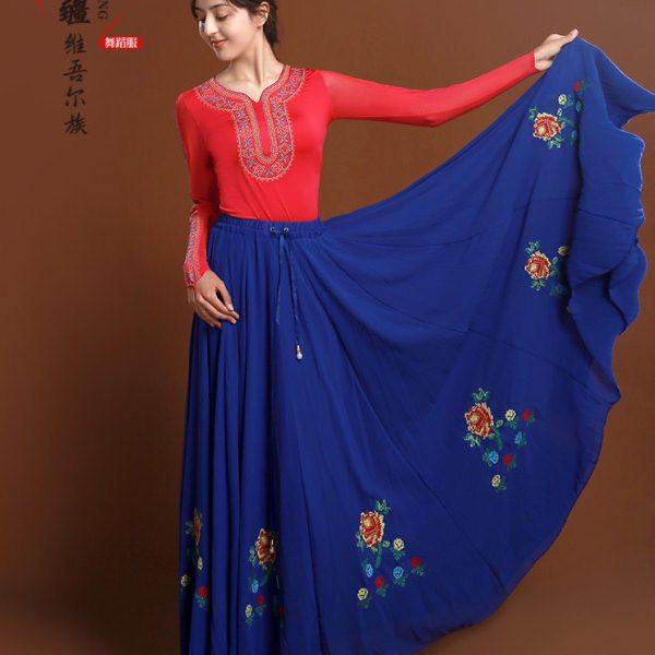 新疆舞大摆半身裙女士维吾尔族舞蹈长裙艺考民族绣花广场舞演出裙,运动/瑜伽/健身/球迷用品,新疆舞服,淘宝优惠券,粉丝福利购,淘宝优惠卷