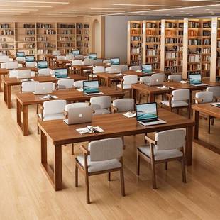 图书馆书桌阅览室桌子去客厅化大长桌工作台自习桌学生阅读学习桌