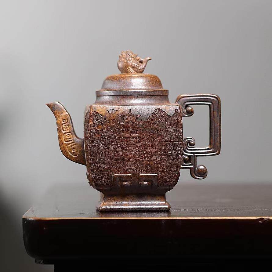 中华杯特高温柴烧手工刻字画茶壶宜兴紫砂壶工堂直播茶具