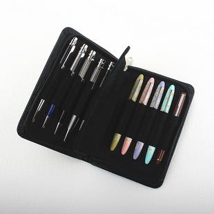 简约10支装PU钢笔收纳笔袋商务办公便携旅行钢笔拉链文具笔袋