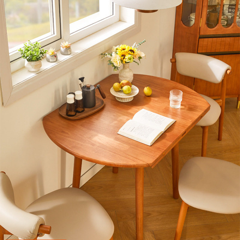 全实木圆桌可折叠可伸缩餐桌不占空间桌子小户型家用圆形吃饭桌子