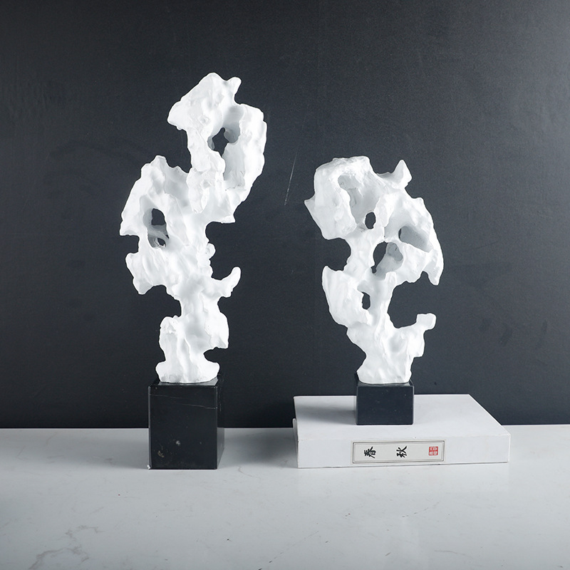 现代新中式白色珊瑚摆件书房书桌书柜桌面软装艺术工艺品摆设