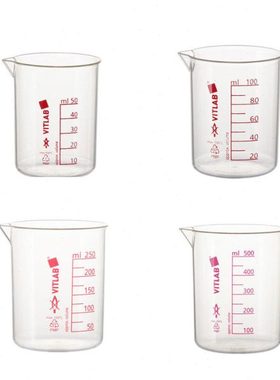 VITLAB塑料烧杯PMP烧杯50/100/250/500ml高透高温格里芬烧杯进口