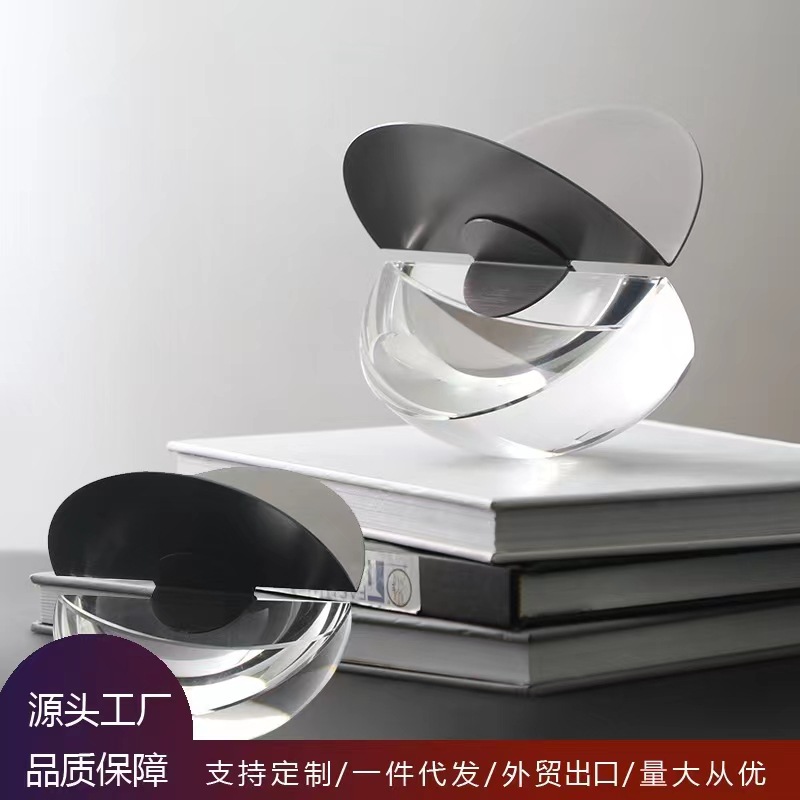 新中式几何水晶大理石金属摆件样板房客厅电视柜办公室家居装饰品