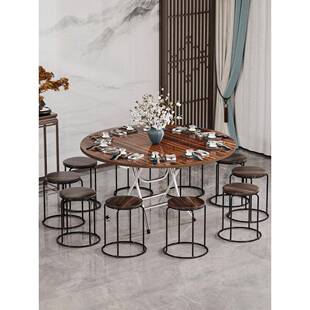 折叠桌子家用小户型餐桌农村10人吃饭圆桌靠边站方桌商用折叠饭桌