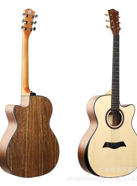 40寸A型缺角带斜边护手民谣吉他云杉面胡桃木原声木吉它可加EQ