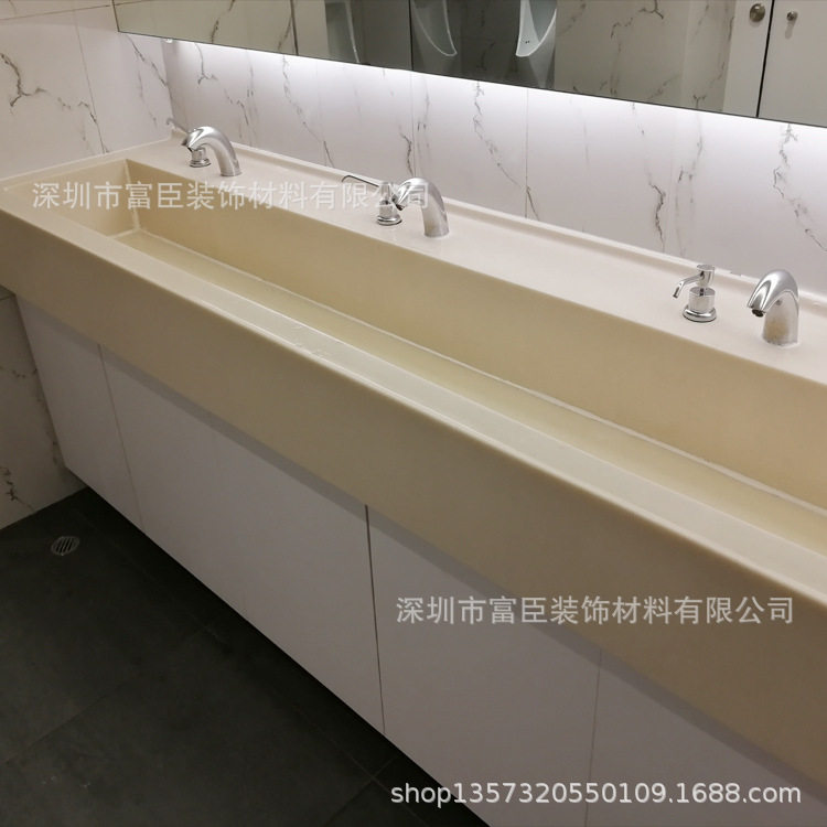 简约通体人造大理石公共洗手槽 亚克力人造石一体水槽定 制加工