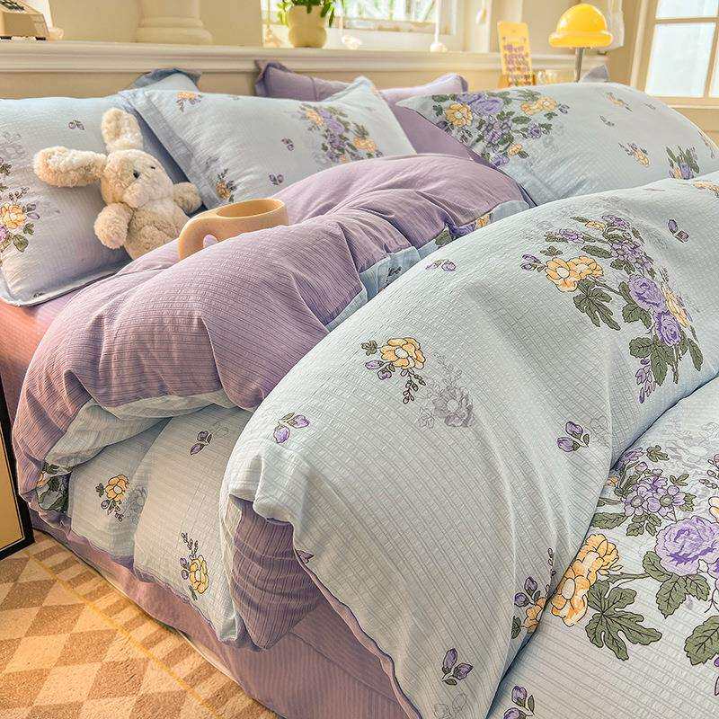 新款小竺棉四件套提花款母婴级床上用品三件套学生宿舍四件套