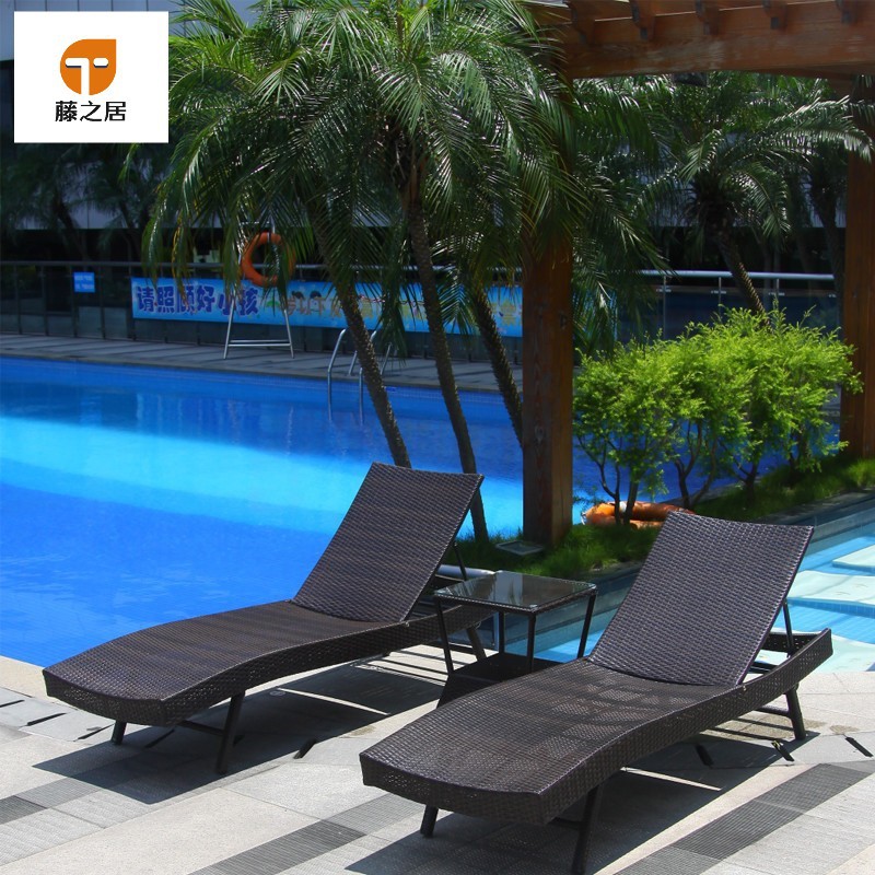 户外躺床阳台休闲藤椅藤编午睡单人折叠庭院沙滩游泳池室外躺椅