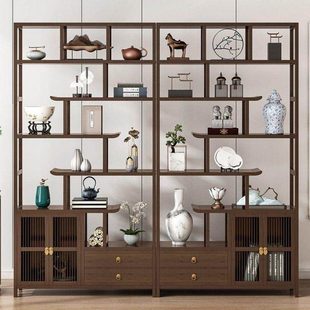 实木博古架新中式茶柜茶架子置物架茶叶架展示柜隔断紫砂壶摆放架