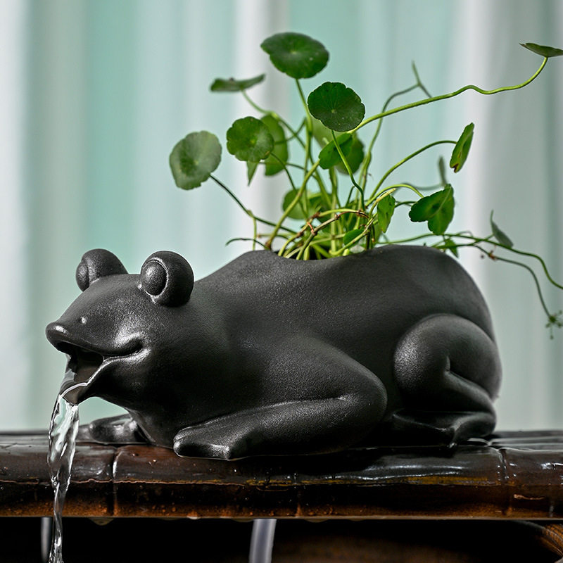 古法养鱼造景流水器鱼缸陶瓷微景观摆件创意动物造型过滤材料容器