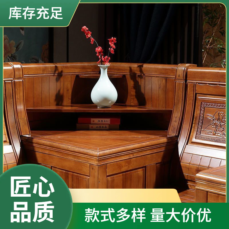 全实木沙发香樟木组合客厅仿古沙发中式古典农村转角贵妃储物沙发