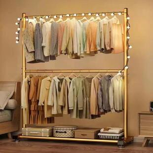 双层晾衣架落地折叠室内晒衣架阳台卧室挂衣架子家用简易衣帽架铁