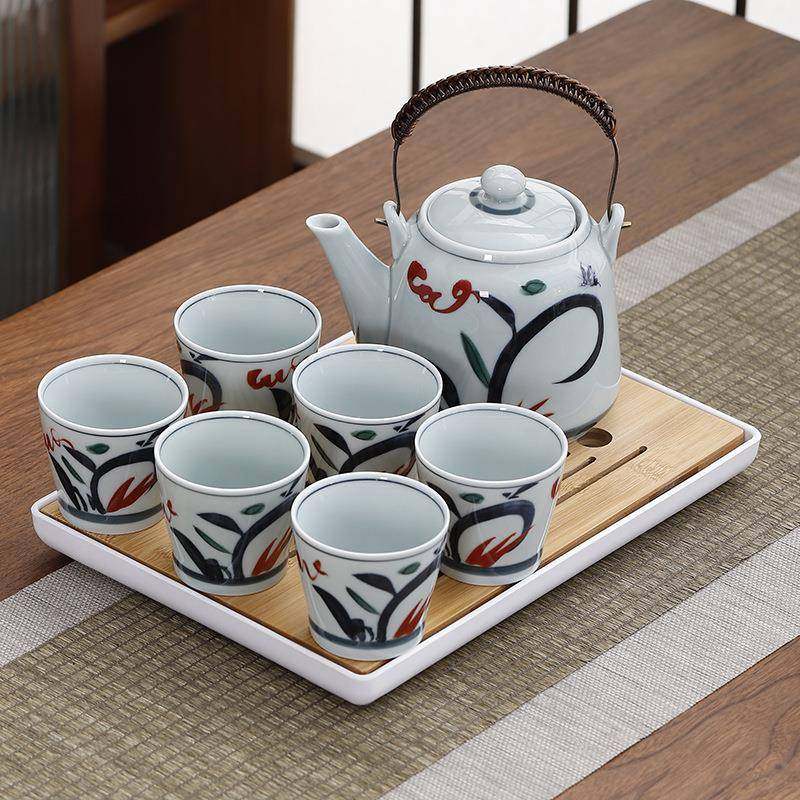 草木灰大容量提梁壶茶具套装陶瓷日式简约整套带过滤网泡茶壶茶杯