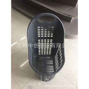 80L超大号超市购物篮买菜篮塑料手提篮灰色四轮拉杆手柄篮子