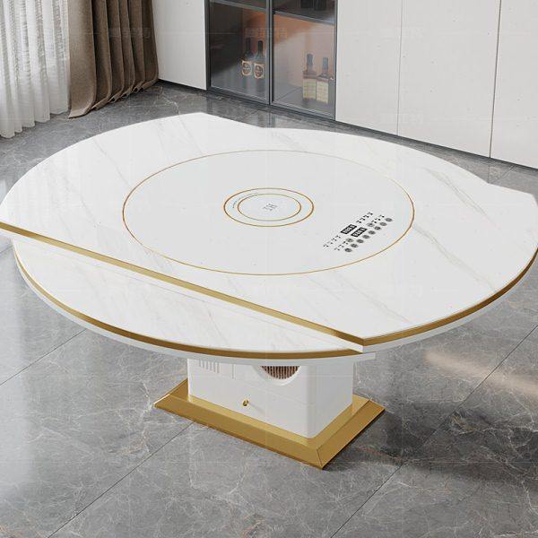 轻奢岩板多功能带电磁炉暖菜板电动转盘餐桌现代简约伸缩家用饭桌,住宅家具,岩板餐桌,淘宝优惠券,粉丝福利购,淘宝优惠卷