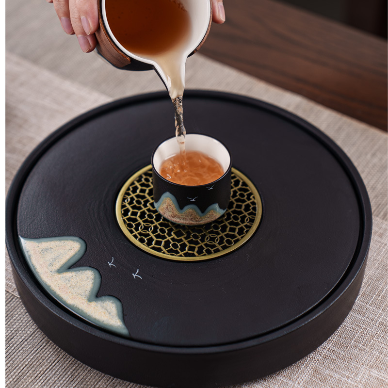 日式家用陶瓷茶盘现代轻奢简约办公室茶台茶海办公干泡台茶具茶盘