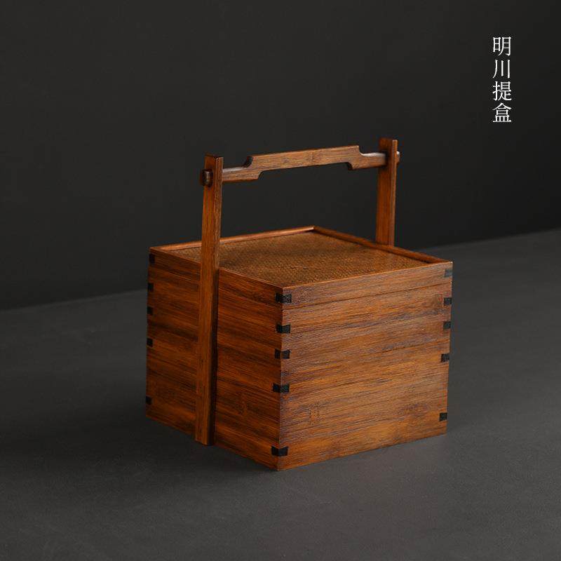明川提盒二代大漆茶箱竹制提箱竹编户外便携双层食盒茶盘茶道收纳