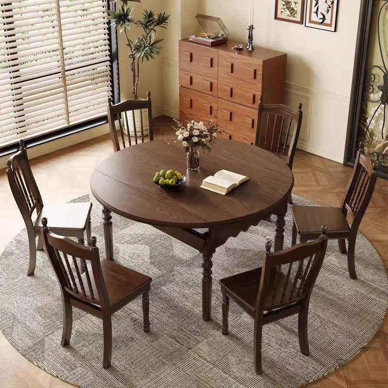 法式复古实木餐桌椅圆桌吃饭家用方变圆桌白蜡木小户型美式可折叠,电子元器件市场,其它元器件,淘宝优惠券,粉丝福利购,淘宝优惠卷
