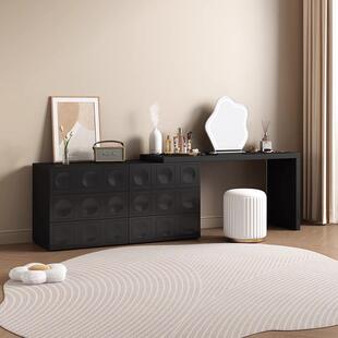 奶油风梳妆台斗柜一体小户型现代简约卧室化妆桌实木伸缩黑色妆台