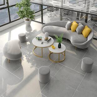 现代简约服装店弧形沙发售楼洽谈酒店接待布艺沙发茶几组合套装