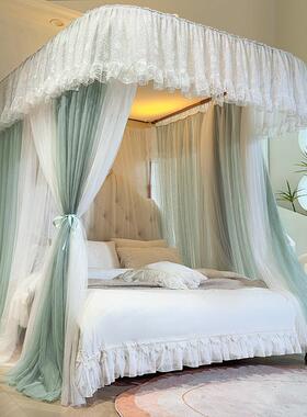 CB#2024升降U型导轨三开门蚊帐双层纱防尘落地家用加密轨道落地家