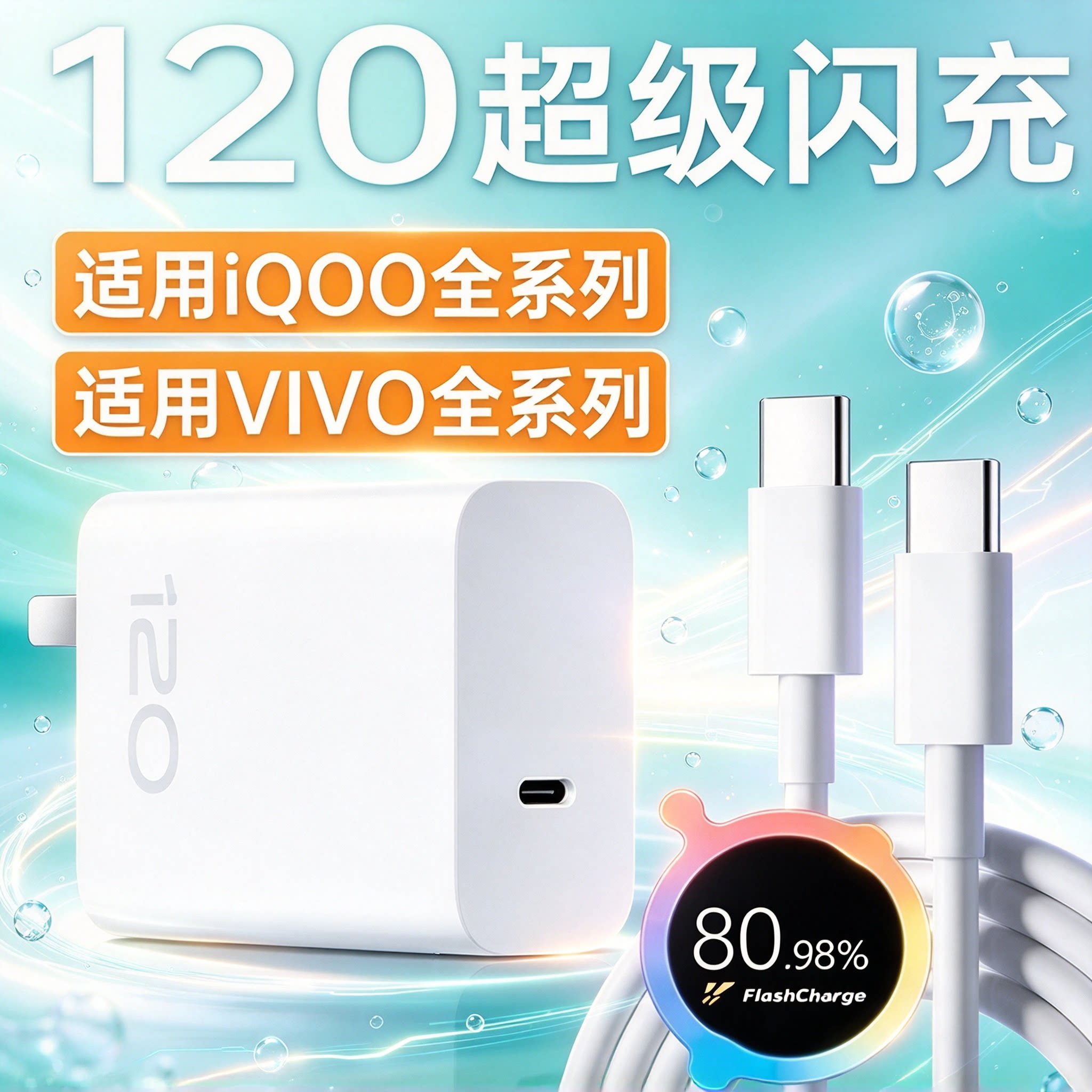 适用vivo充电器120超级闪充X90proX100x100spro手机充电头快充VIVO iqoo9/10/11/12pro/neo7/8/S19充电插头