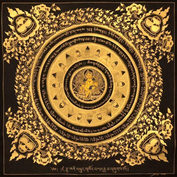 精品纯手工绘制黄财神坛城唐卡尼泊尔西藏收藏装饰挂画那葛王绘制