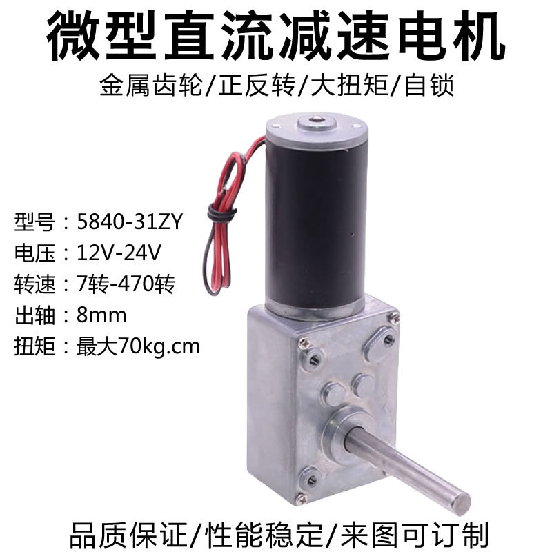 31ZY-5840齿轮减速电机12V24V 8mm加长轴智能家居马达自锁可调速
