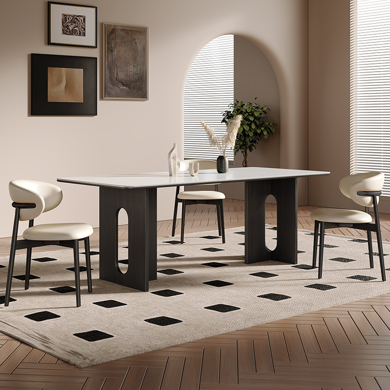 法式中古风实木餐桌客厅2024新款奶油系日式家用小户型岩板白蜡木