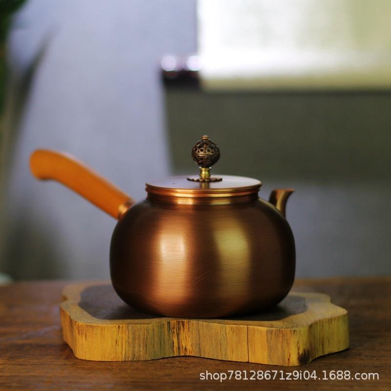 紫铜侧把小壶茶室急需壶泡茶壶手工加厚日式铜壶实木手柄